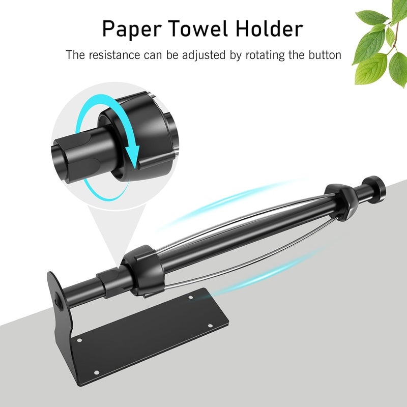 SetSail Paper Towel Holder, Single Hand Operable Paper Towel Holder Under Cabinet with Adjustable Damper, Easy Tear, Wall Mount, Self-Adhesive or Drilled for Kitchen Bathroom, Black - Image 2